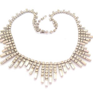 Vintage Crystal Rhinestone Geometric Fringe Drop Design Adjustable Length Statement Choker Necklace, 50s 60s Jewellery