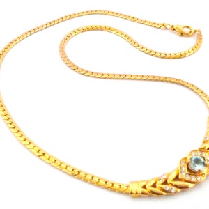 Collana vintage blu e strass trasparenti con design a pannello a mezzaluna, gioielli anni &#39;90