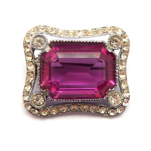 Vintage Small Pink Rhinestone Set Geometric Design Mid Century Brooch, 50s Jewellery