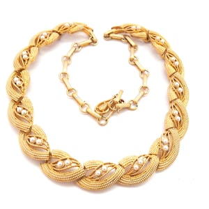 Vintage Faux Pearl Abstract Modernist Panel Design Adjustable Length Choker Necklace, 50s 60s Jewellery