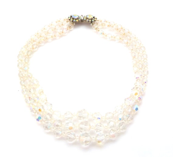 Vintage Necklace Triple Stranded Aurora Borealis … - image 1