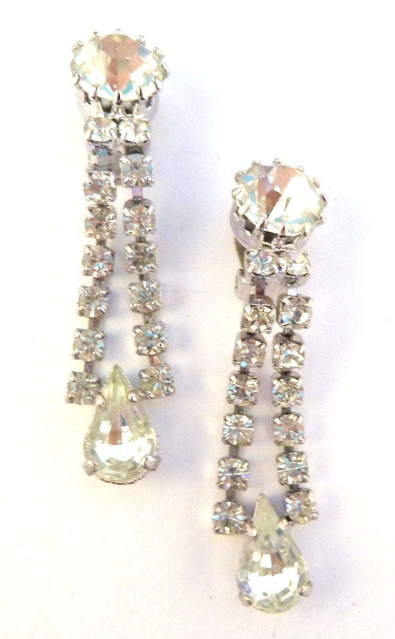 80/'s Earrings Rhinestone Earrings Vintage Art Deco Revival Style Rhinestone Drop Clip On Earrings