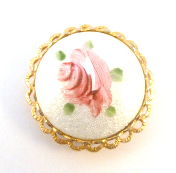 Vintage Brooch, Guilloche Enamel And Hand Painted… - image 1