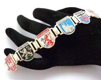 Vintage German Enamel Souvenir Design Bracelet, 70s Jewellery