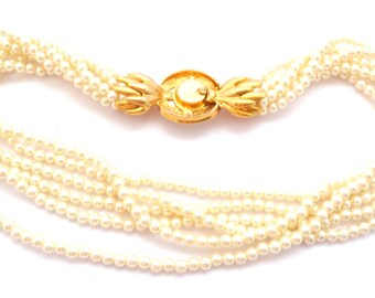 Vintage Six Stranded Faux Pearl Choker Necklace With Ornate