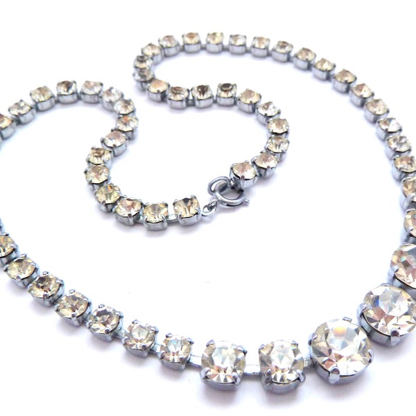 Vintage Necklace, Rhinestone Studded Choker, 50s Jewellery.