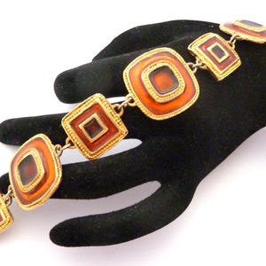 Vintage Caramel And Toffee Brown Geometric Retro Design Panel Bracelet, 80s Jewellery.