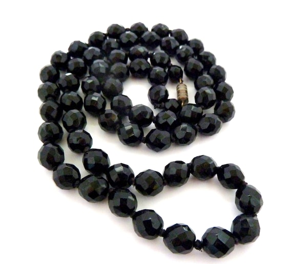 Vintage Necklace, Chunky Black Faceted French Jet… - image 2