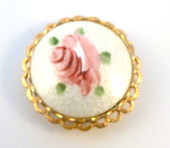 Vintage Brooch, Guilloche Enamel And Hand Painted… - image 3