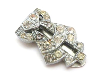 Vintage Rhinestone Set Abstract Geometric Ribbon Art Deco Design Dress Clip, 30s Jewellery