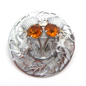 Vintage Rhinestone Set Double Thistle Flower Design Scottish Style Brooch,