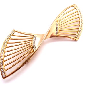 Vintage Brooch, Large Rhinestone Detailed Abstract Bow Design Pin, 80s 90s Jewellery