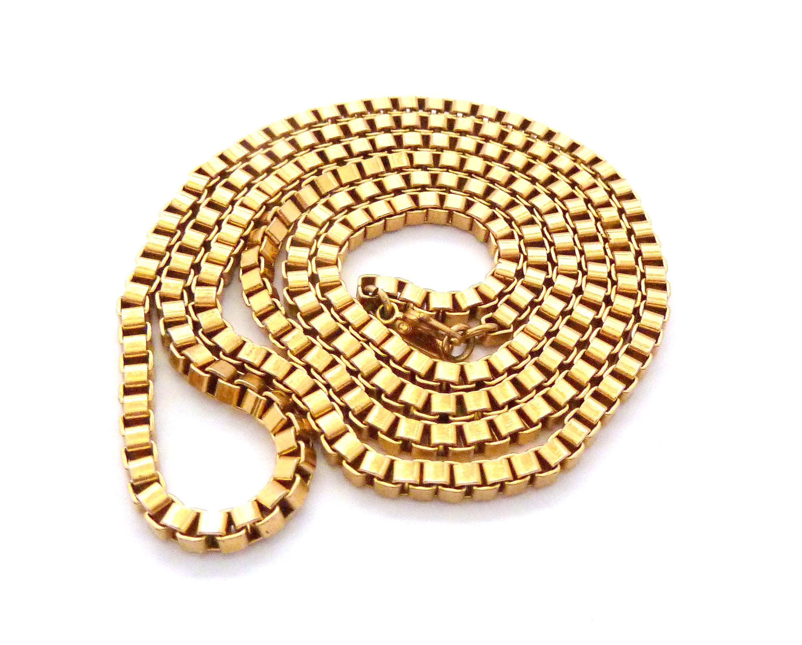 Vintage Monet Gold Plated Heavy Box Chain Opera Length Necklace