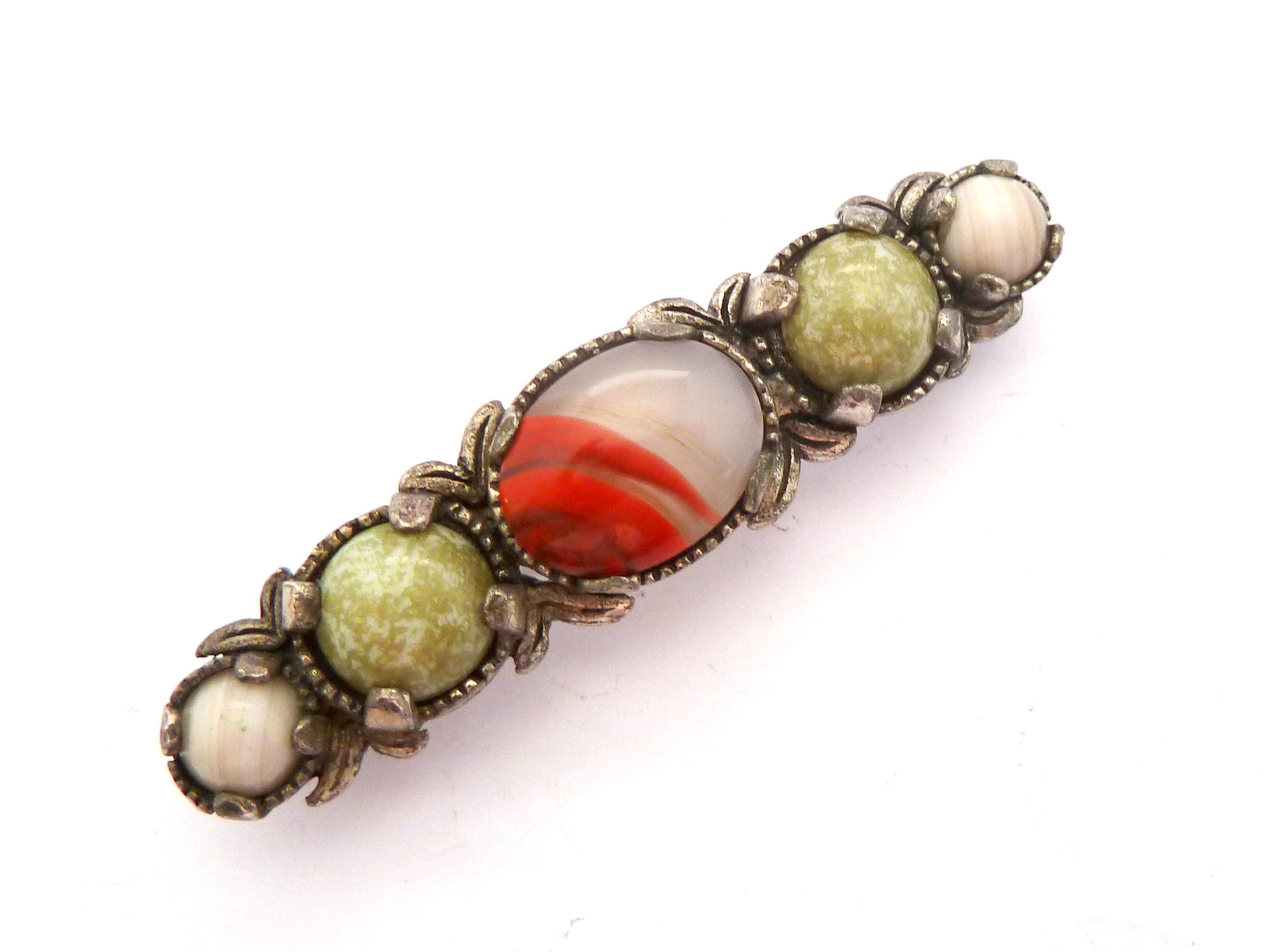 Miracle Brooch, Vintage Miracle Faux Agate Celtic Bar Pin, Celtic