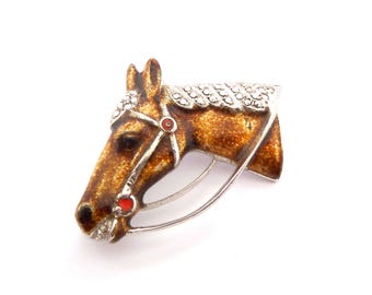 ヴィンテージ835シルバーブローチ、マーカサイトセットの馬車と馬の