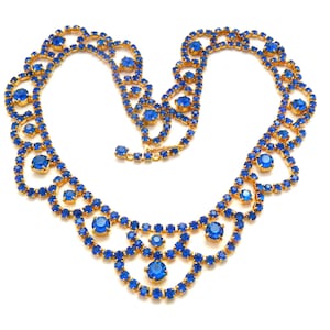 Vintage Blue Rhinestone Swag Drop Statement Design Adjustable Length Choker Necklace, 50s 60s Jewellery