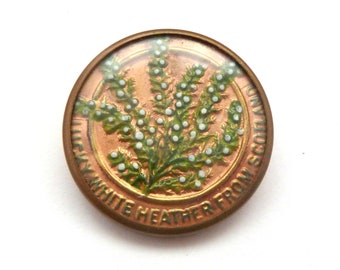 Vintage Rare ' Lucky White Heather From Scotland ' Enamel  Design Old Brooch, 40s 50s Jewellery