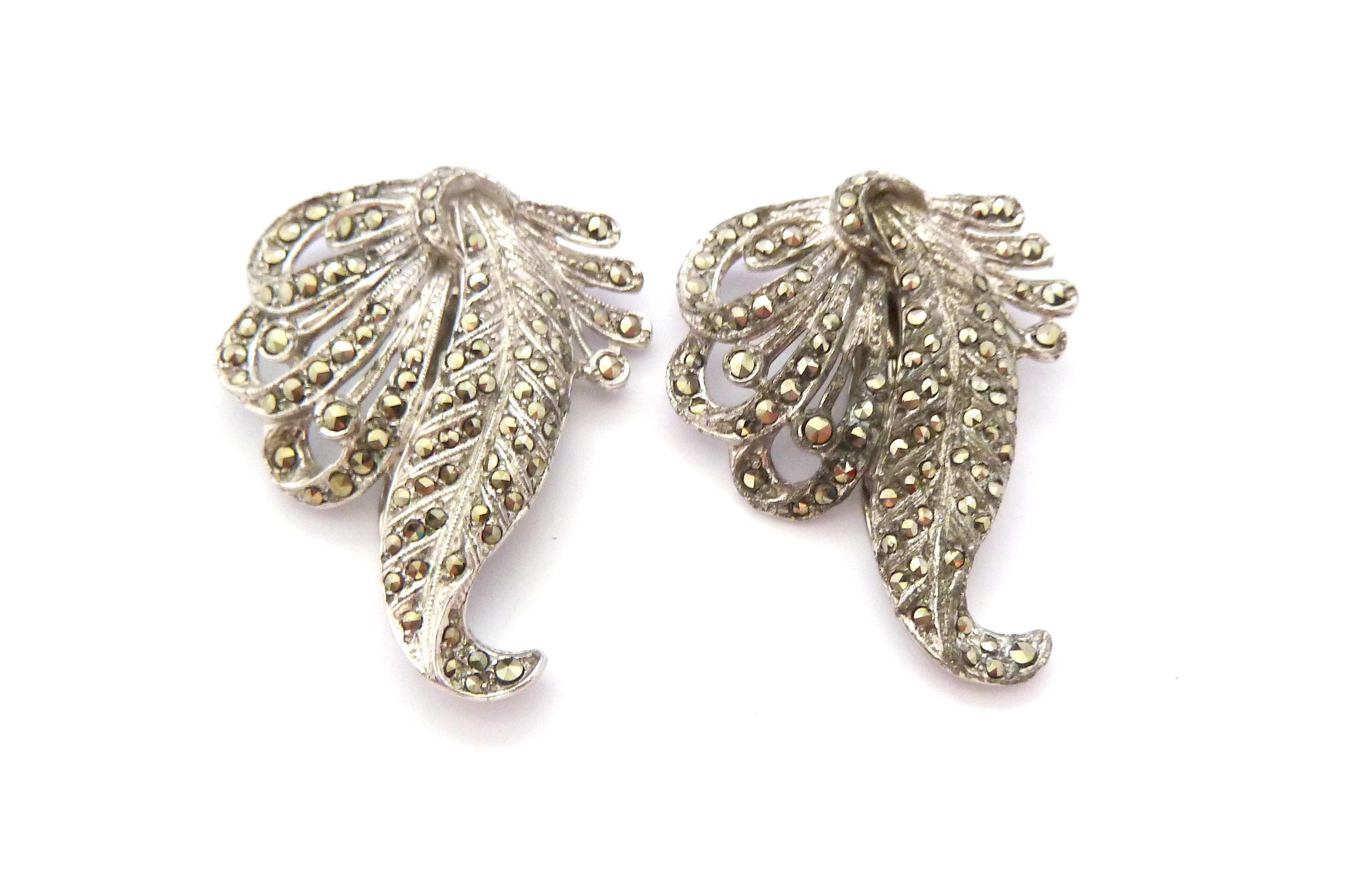 ヴィンテージ デュエットブローチ、自然派装飾の葉っぱデザイン マーカ