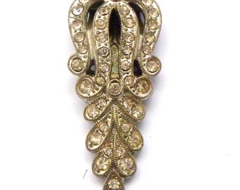 Vintage Czech Rhinestone Set Art Deco Era Abstract Design Dress Clip, 30s Jewellery