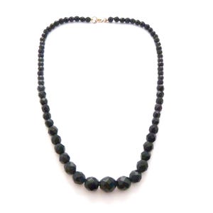 Vintage Sterling Silver And Graduated French Jet Glass Beaded Choker Necklace, 80s Jewellery