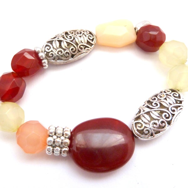 Agate Gemstone And Silver Plated Stretch Bracelet By Danish Designer Pilgrim, Y2K Jewellery