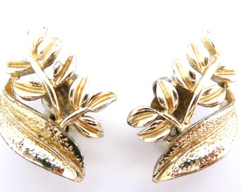 Vintage Climbing Leaf Design Clip On Retro Earrings, 60s 70s Jewellery