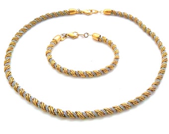 Vintage Monet Twisted Rope Design ketting en armband Statement sieradenset, Demi Parure collectie, sieraden uit de jaren 90.