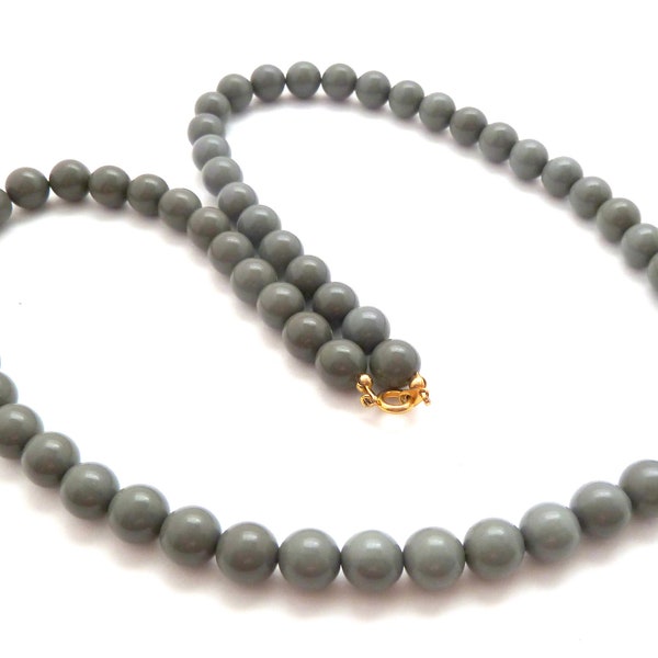 Vintage Grey Beaded Retro Design Matinee Length  Necklace, 80s Jewellery