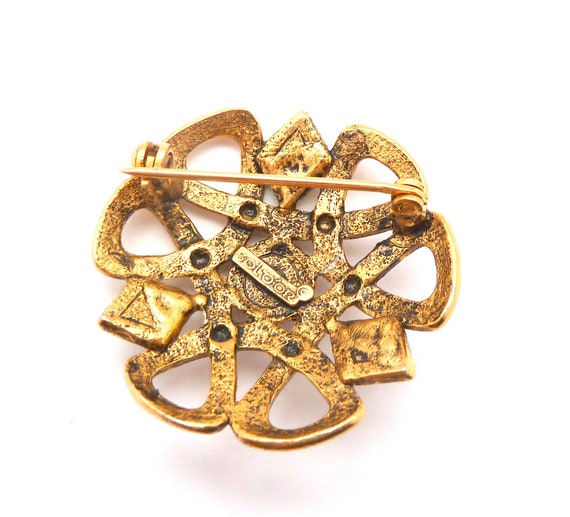Grande Broche Celte Vintage Couleur Or Avec Pierres Naturelles Multicolores - Modèle 1673 - Occasion Parfaite