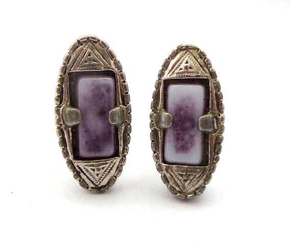 Vintage Scottish Style Faux Gem Set Cufflinks, 70s Mens Jewellery