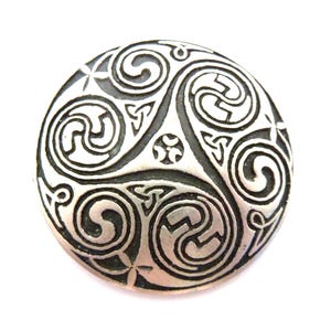 Vintage Large Pewter Celtic Pictish Spiral Detailed Brooch By St Justin, 90s Jewellery.