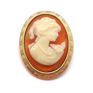 Vintage Lady Design Cameo Brooch, 60s 70s Jewellery