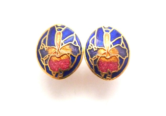 Vintage Small Cloisonne Enamel Blue Orchid Flower… - image 3