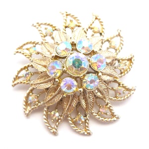 Vintage Aurora Borealis Rhinestone Brooch: 60s Floral Statement Pin