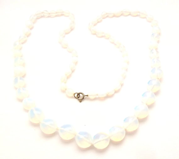 Vintage Opaline Glass Beaded Hand Knotted Matinee… - image 1