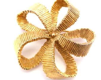 Vintage Large Abstract Flower Brooch By Sphinx, Gathered Ribbon Design Pin, 70s Jewellery