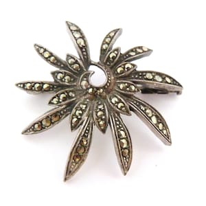 Vintage Brooch Art Deco Sterling Marcasite Studded Abstract Floral Star Burst Design Pin, 30s Jewellery