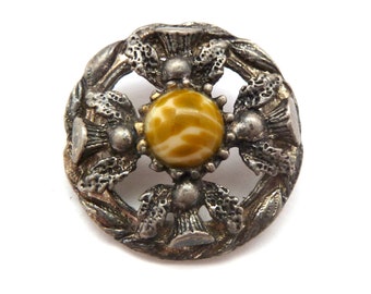 Petite broche vintage avec fausses pierres précieuses sertie de fleurs de chardon, design écossais par Hollywood, bijoux des années 60 et 70