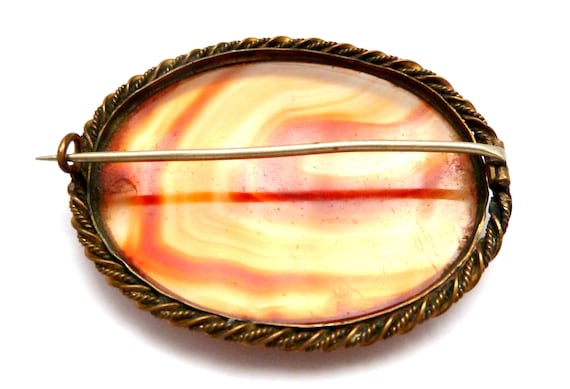 Broche Vintage Avec Tranche D’agate - Bijou Ancien - Occasion - Fabriqué En France