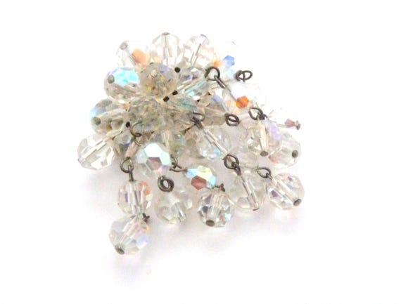 Broche Couronne Ancienne West Jewelry Co - Cristal & Perles Plaqué Or Violet/Blanc