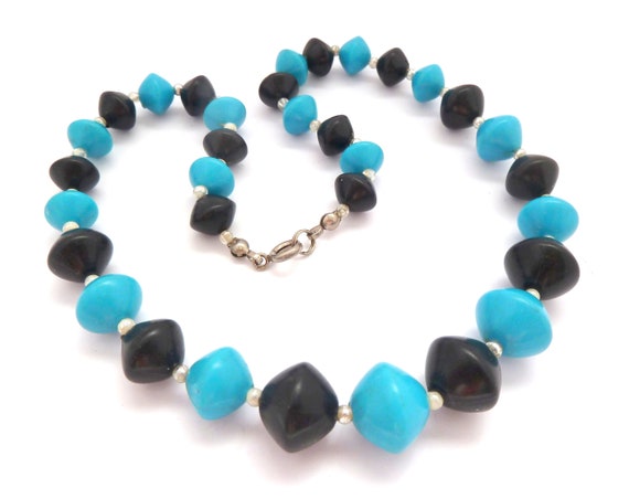 Vintage Necklace, Choker Length Blue and Dark Nav… - image 4