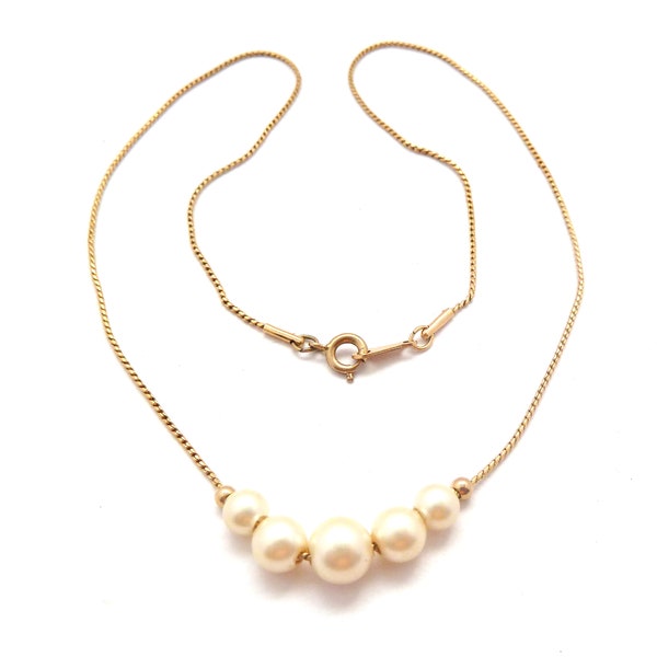 Vintage Dainty Faux Pearl Detailed Short Length Necklace By Movitex, 80s Jewellery .