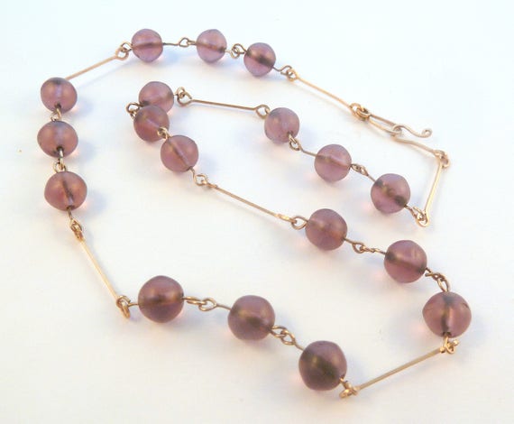 Vintage Necklace, 30s Art Deco Frosted Amethyst Gl