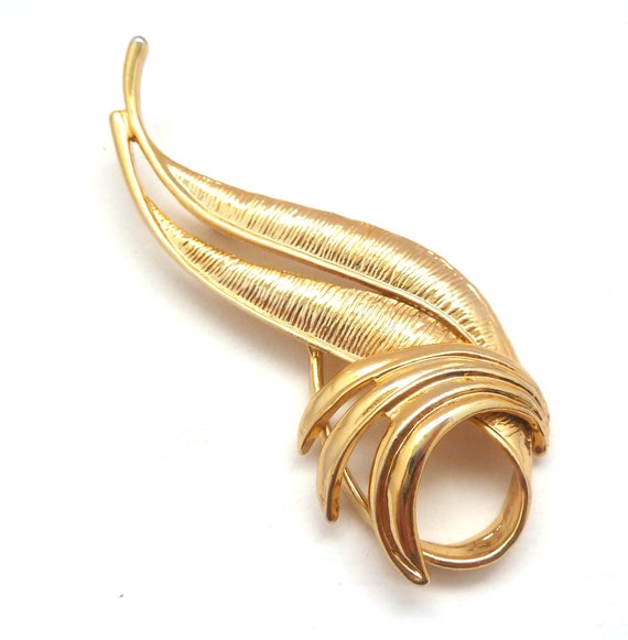 Broche Vintage En Métal Doré – Motif Feuille Avec Zircons – Années 80 – Occasion – Style Rétro