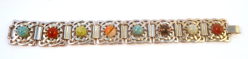 Chunky Celtic Knot Work Faux Gemstone Panel Bracelet Vintage Celtic Bracelet