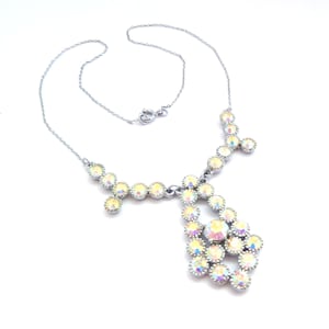 Vintage Aurora Borealis Rhinestone Drop Design Statement  Necklace, 60s 70s Jewellery.