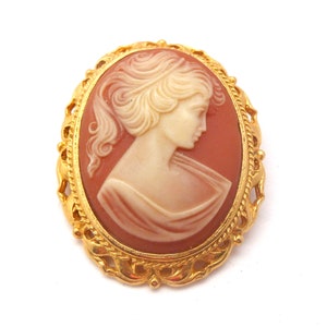 Vintage Brooch Large Lady Design Cameo Pin, 60s 70s Jewellery.