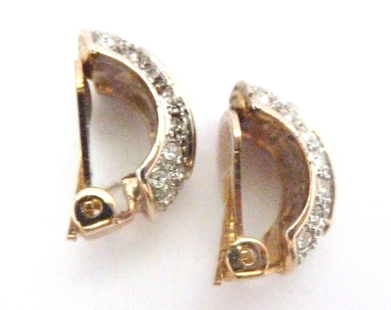 Vintage Dainty Rhinestone Studded Half Hoop Clip … - image 3