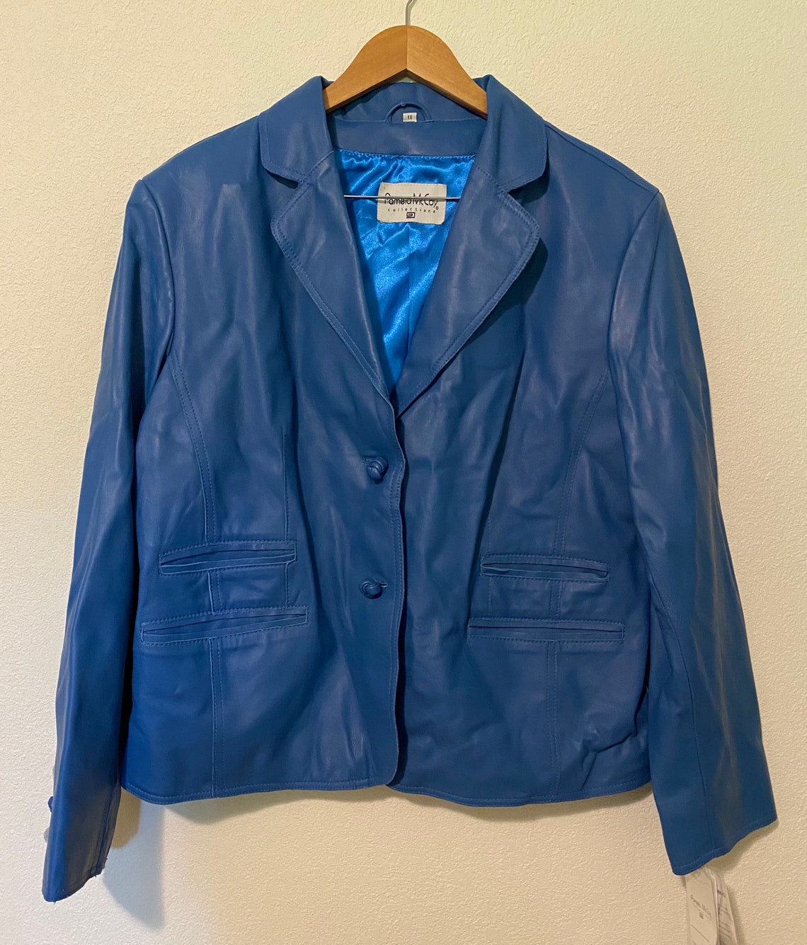 Vintage Pamela Mccoy Blue Leather Jacket New NOS Plus Size - Etsy