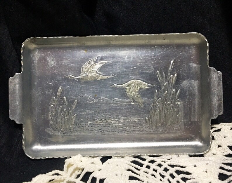 Vintage Aluminum Duck Tray Small Embossed Pressed Metal Etsy